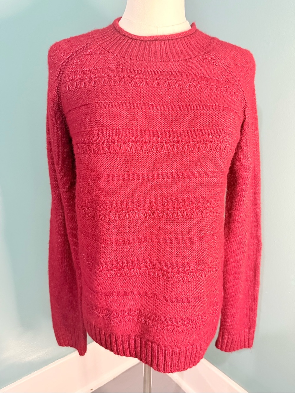 Croft & Barrow Small Red Textured Knit Crewneck Sweater